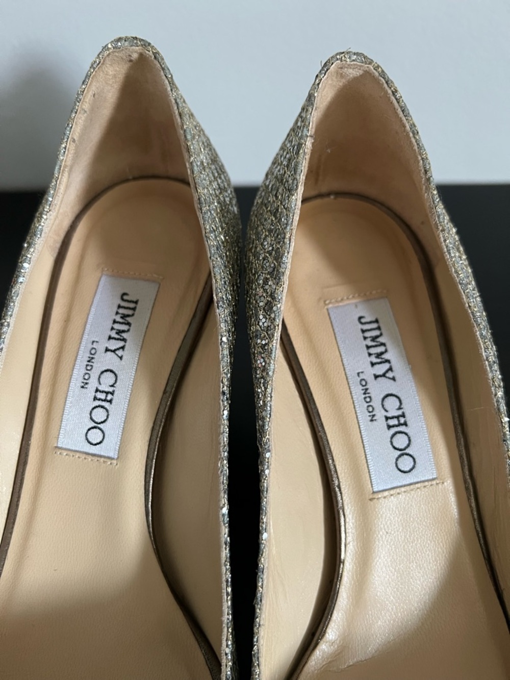 Jimmy Choo Isabel Champagne Glitter Open-Toe 2.5” Pumps Size 5 / 35 - Picture 6 of 16